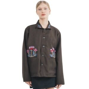 NWT Sanje Embroidered Long Sleeve Shirt Brown Size Large